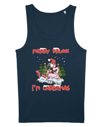 Merry Drunk I'm Christmas Pink Flamingo Navy