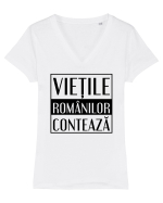 Vietile romanilor conteaza Tricou mânecă scurtă guler V Damă Evoker