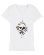 Craniu Floral Tricou mânecă scurtă guler V Damă Evoker
