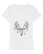 Craniu Cerb Floral Tricou mânecă scurtă guler V Damă Evoker
