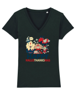 Halloween Thanksgiving si Craciunul. Design retro 3 in 1 Tricou mânecă scurtă guler V Damă Evoker