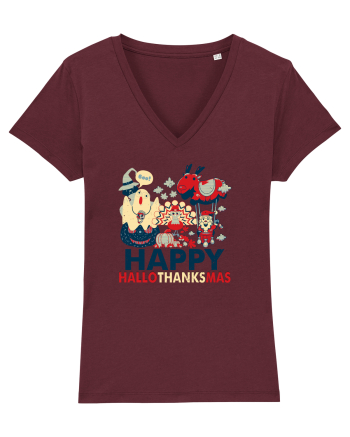Halloween Thanksgiving si Craciunul. Design retro 3 in 1 Burgundy
