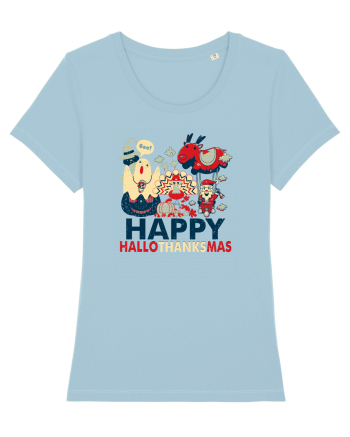 Halloween Thanksgiving si Craciunul. Design retro 3 in 1 Sky Blue