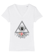 Ochi Floral Piramida Tricou mânecă scurtă guler V Damă Evoker