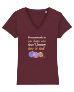 Housework is for Those Who Don't Know How to Knit (White) Tricou mânecă scurtă guler V Damă Evoker