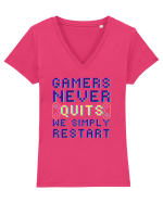 Gamers never quits Tricou mânecă scurtă guler V Damă Evoker