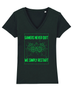 Gamers never quits Tricou mânecă scurtă guler V Damă Evoker