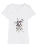 Cerb Floral in Dreamcatcher Natural Tricou mânecă scurtă guler V Damă Evoker