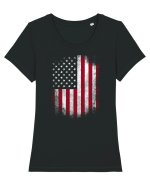 USA Flag Tricou mânecă scurtă guler larg fitted Damă Expresser