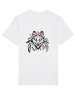 Lup Floral cu Pene Tricou mânecă scurtă Unisex Rocker