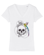 Craniu cu Colibri Tricou mânecă scurtă guler V Damă Evoker