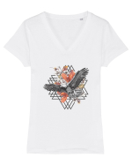 Vultur Floral  Tricou mânecă scurtă guler V Damă Evoker
