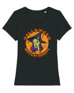 Halloween Witch Night Green Face Witch Tricou mânecă scurtă guler larg fitted Damă Expresser