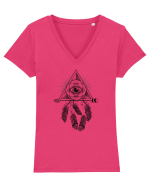 Ochi Abstract cu Săgeată și Pene Tricou mânecă scurtă guler V Damă Evoker