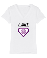 I Knit (what's your superpower) mov Tricou mânecă scurtă guler V Damă Evoker