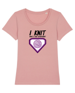 I Knit (what's your superpower) mov Tricou mânecă scurtă guler larg fitted Damă Expresser
