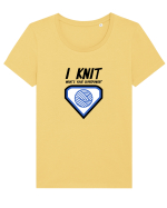 I Knit (what's your superpower) albastru Tricou mânecă scurtă guler larg fitted Damă Expresser