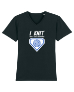 I Knit (what's your superpower) albastru si alb Tricou mânecă scurtă guler V Bărbat Presenter