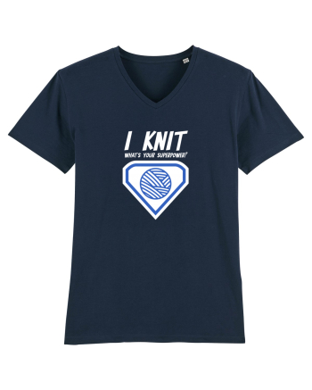 I Knit (what's your superpower) albastru si alb French Navy