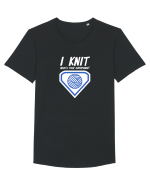 I Knit (what's your superpower) albastru si alb Tricou mânecă scurtă guler larg Bărbat Skater