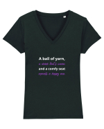 Yarn, Drink, Seat, Happy (mov) Tricou mânecă scurtă guler V Damă Evoker