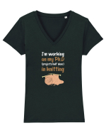 Ph.D in Knitting (doctorat în tricotat) alb Tricou mânecă scurtă guler V Damă Evoker