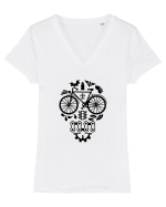 Bicycle Skull Tricou mânecă scurtă guler V Damă Evoker