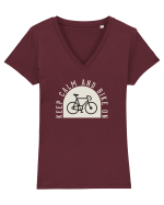 Keep Calm And Bike On Tricou mânecă scurtă guler V Damă Evoker