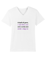 Yarn, Drink, Seat, Happy (negru si mov) Tricou mânecă scurtă guler V Bărbat Presenter