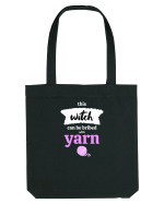 This Witch can be bribed with yarn. (ghem roz si alb) Sacoșă textilă