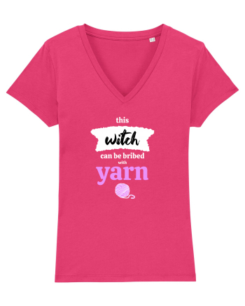 This Witch can be bribed with yarn. (ghem roz si alb) Raspberry