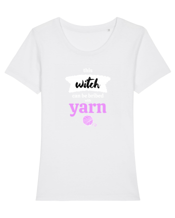 This Witch can be bribed with yarn. (ghem roz si alb) White