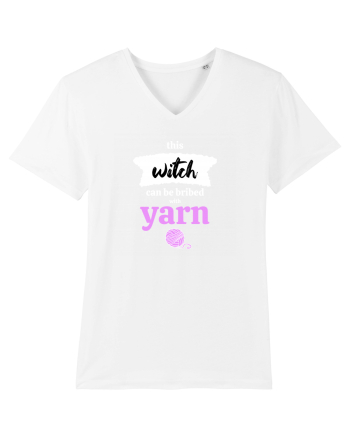 This Witch can be bribed with yarn. (ghem roz si alb) White