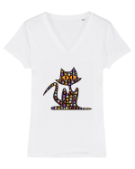 Halloween Emoji Funny Cat Tricou mânecă scurtă guler V Damă Evoker