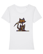 Halloween Emoji Funny Cat Tricou mânecă scurtă guler larg fitted Damă Expresser