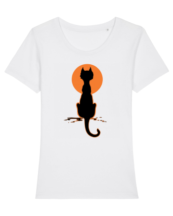 Halloween Moon Cat White