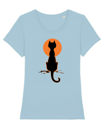 Halloween Moon Cat Sky Blue