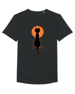 Halloween Moon Cat Tricou mânecă scurtă guler larg Bărbat Skater