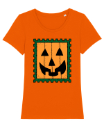 Halloween Stamp Face Tricou mânecă scurtă guler larg fitted Damă Expresser