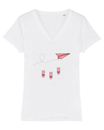 Avion de hartie Tricou mânecă scurtă guler V Damă Evoker
