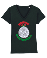 Meowy Christmas.Craciun pentru iubitorii de pisici Tricou mânecă scurtă guler V Damă Evoker