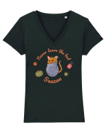 Pisica Lenesa Tricou mânecă scurtă guler V Damă Evoker