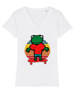 Broasca Pe Skateboard Tricou mânecă scurtă guler V Damă Evoker