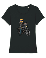 Amuzant Pentru Motociclisti Si Iubitori De Caini Tricou mânecă scurtă guler larg fitted Damă Expresser