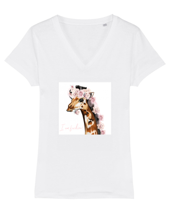 Giraffe with Roses White