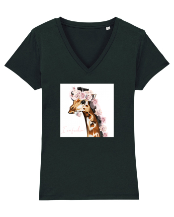 Giraffe with Roses Black