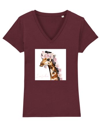 Giraffe with Roses Burgundy