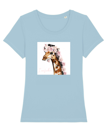 Giraffe with Roses Sky Blue