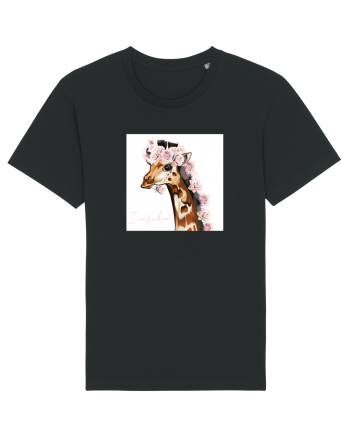 Giraffe with Roses Black