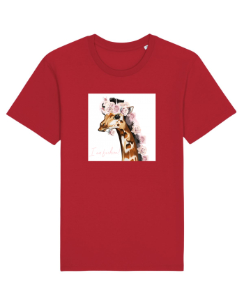 Giraffe with Roses Red